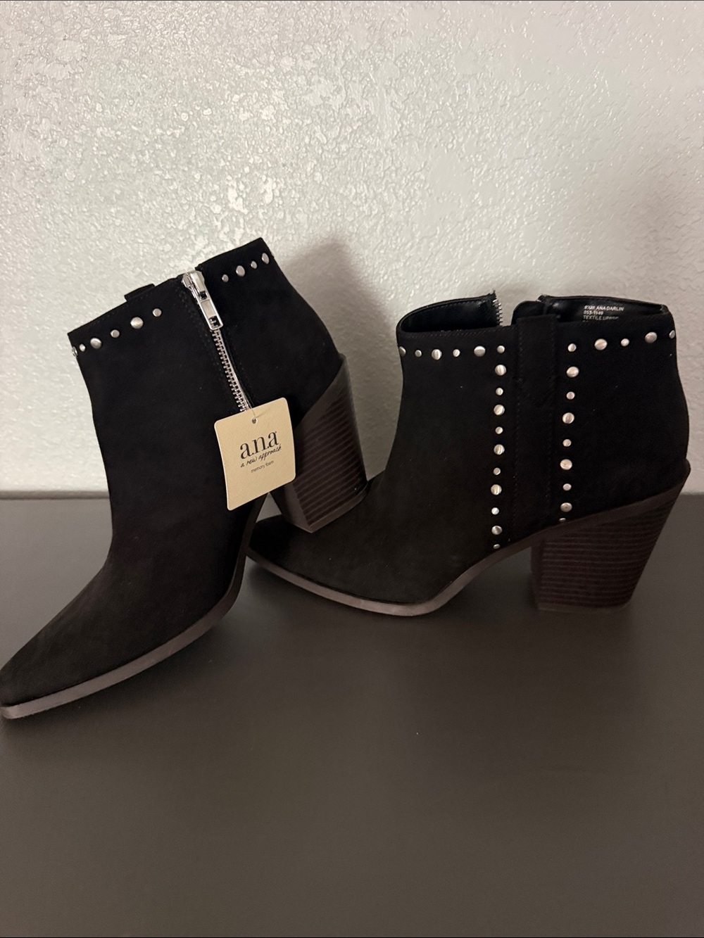 a.n.a Black Suede Studded Block Heel Ankle Booties